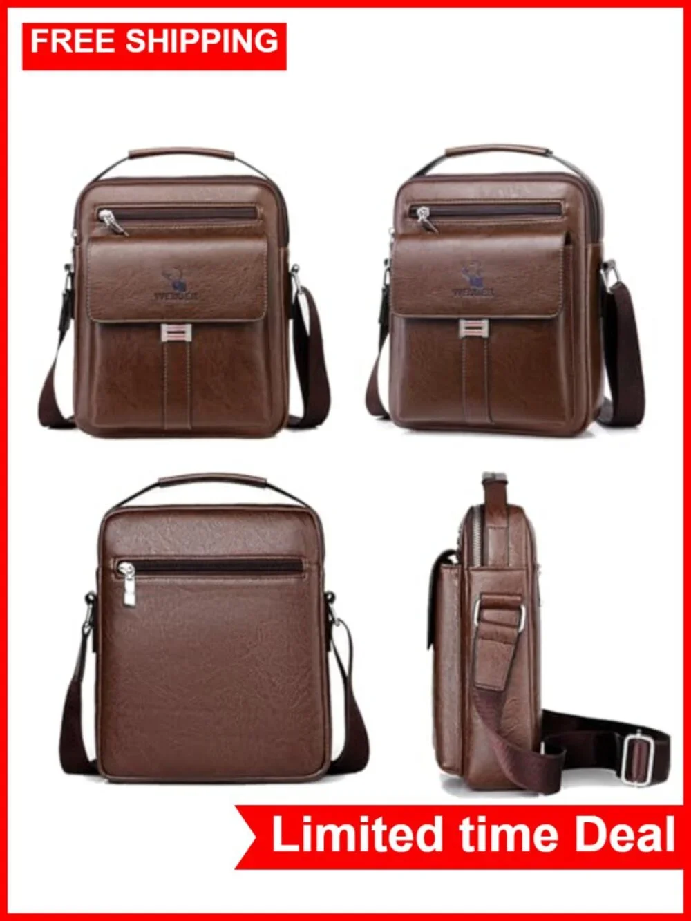 Men's PU Leather Messenger Bag Crossbody Shoulder Purse Satchel Pouch